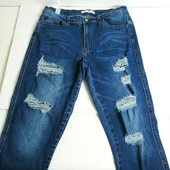 KanCan Denim - KANCAN Dark Wash Blue, Destroyed High Rise Skinny Jeans SZ 31" X 27" x 10" Rise